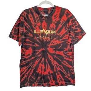 ILLENIUM Ascend Tie Dye T Shirt Medium Red Black EDM Rave Festival Tour Merch